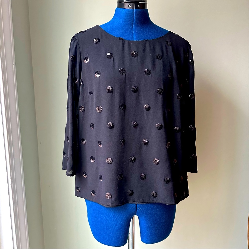 Black top with sequin polka dots